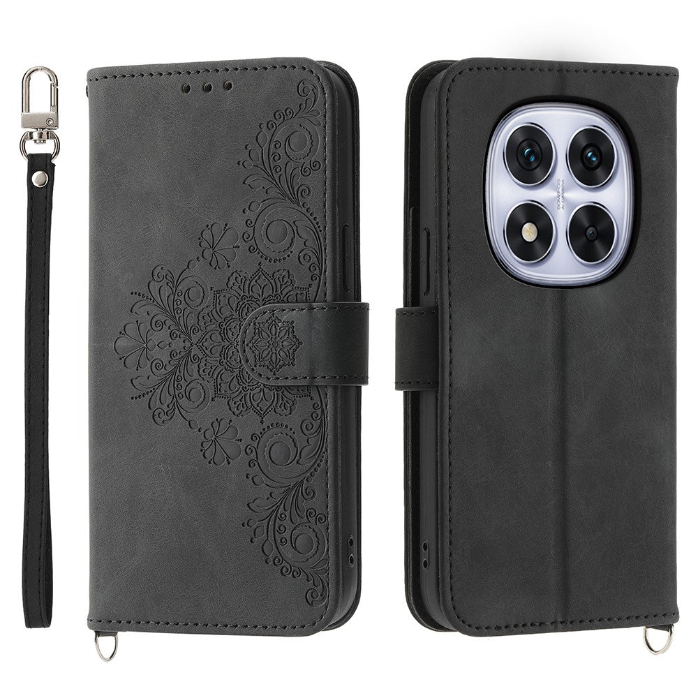 For Xiaomi Poco M8 Pro 5G / Redmi Note 15 Pro+ 5G (Global) Case Flower Pattern PU Leather Wallet Phone Cover with Strap
