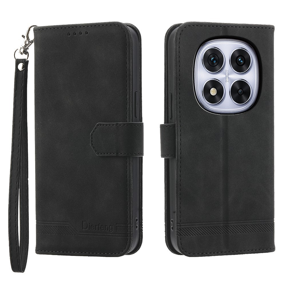 DIERFENG DF-03 For Xiaomi Poco M8 Pro 5G / Redmi Note 15 Pro+ 5G (Global) Case Lines Imprint Wallet Leather Phone Cover with Wrist Strap