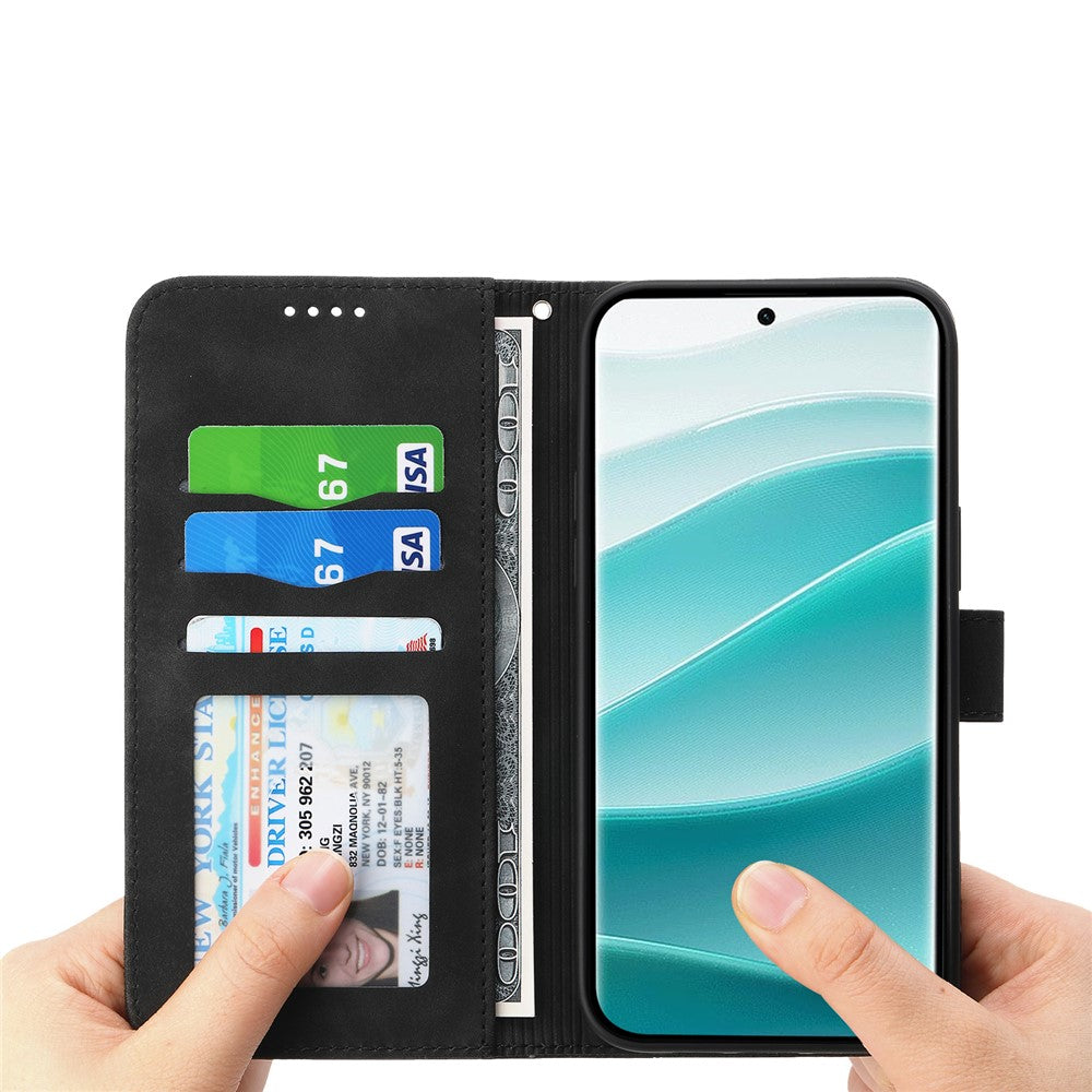DIERFENG DF-03 For Xiaomi Poco M8 Pro 5G / Redmi Note 15 Pro+ 5G (Global) Case Lines Imprint Wallet Leather Phone Cover with Wrist Strap