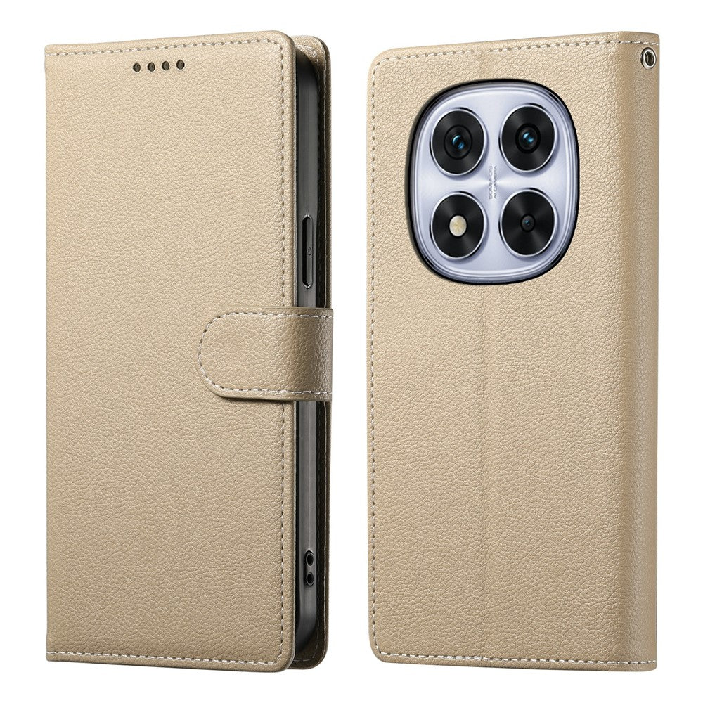 For Xiaomi Redmi Note 15 Pro 5G (Global) Case Magnetic Snap Litchi Texture Leather Wallet Phone Cover with Wrist Strap