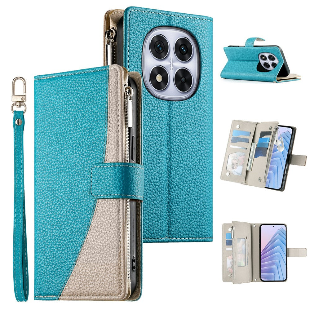 For Xiaomi Redmi Note 15 Pro 5G (Global) Case Zipper Wallet Color Splicing Leather Flip Phone Cover with Straps