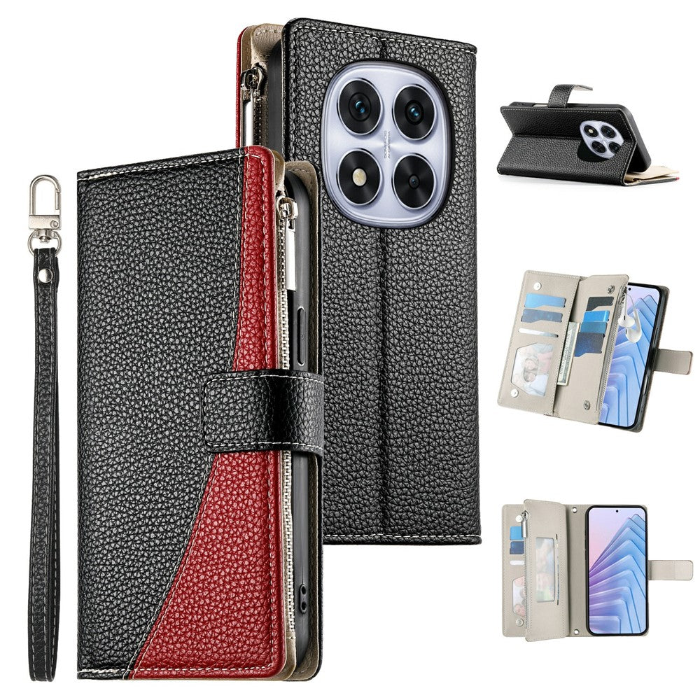For Xiaomi Redmi Note 15 Pro 5G (Global) Case Zipper Wallet Color Splicing Leather Flip Phone Cover with Straps