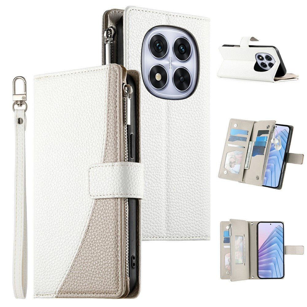 For Xiaomi Redmi Note 15 Pro 5G (Global) Case Zipper Wallet Color Splicing Leather Flip Phone Cover with Straps