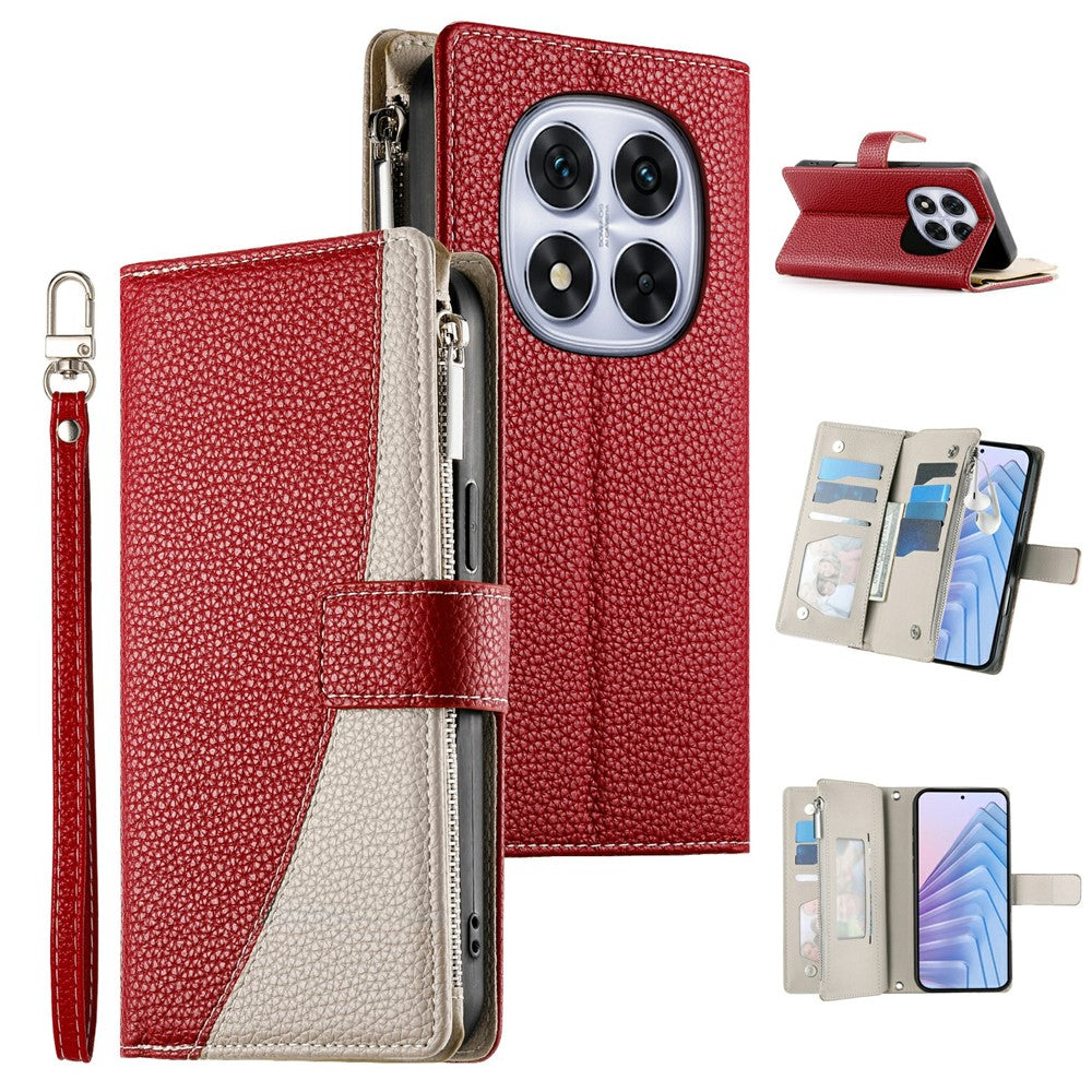 For Xiaomi Redmi Note 15 Pro 5G (Global) Case Zipper Wallet Color Splicing Leather Flip Phone Cover with Straps