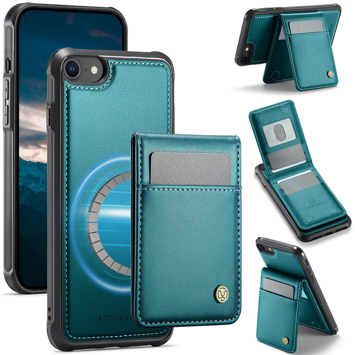 JEEHOOD For iPhone 8 4.7 inch / iPhone SE (2020) / iPhone SE (2022) / iPhone 7 4.7 inch Leather Back Cover Compatible with MagSafe  J06 Phone Case with Card Bag RFID Blocking