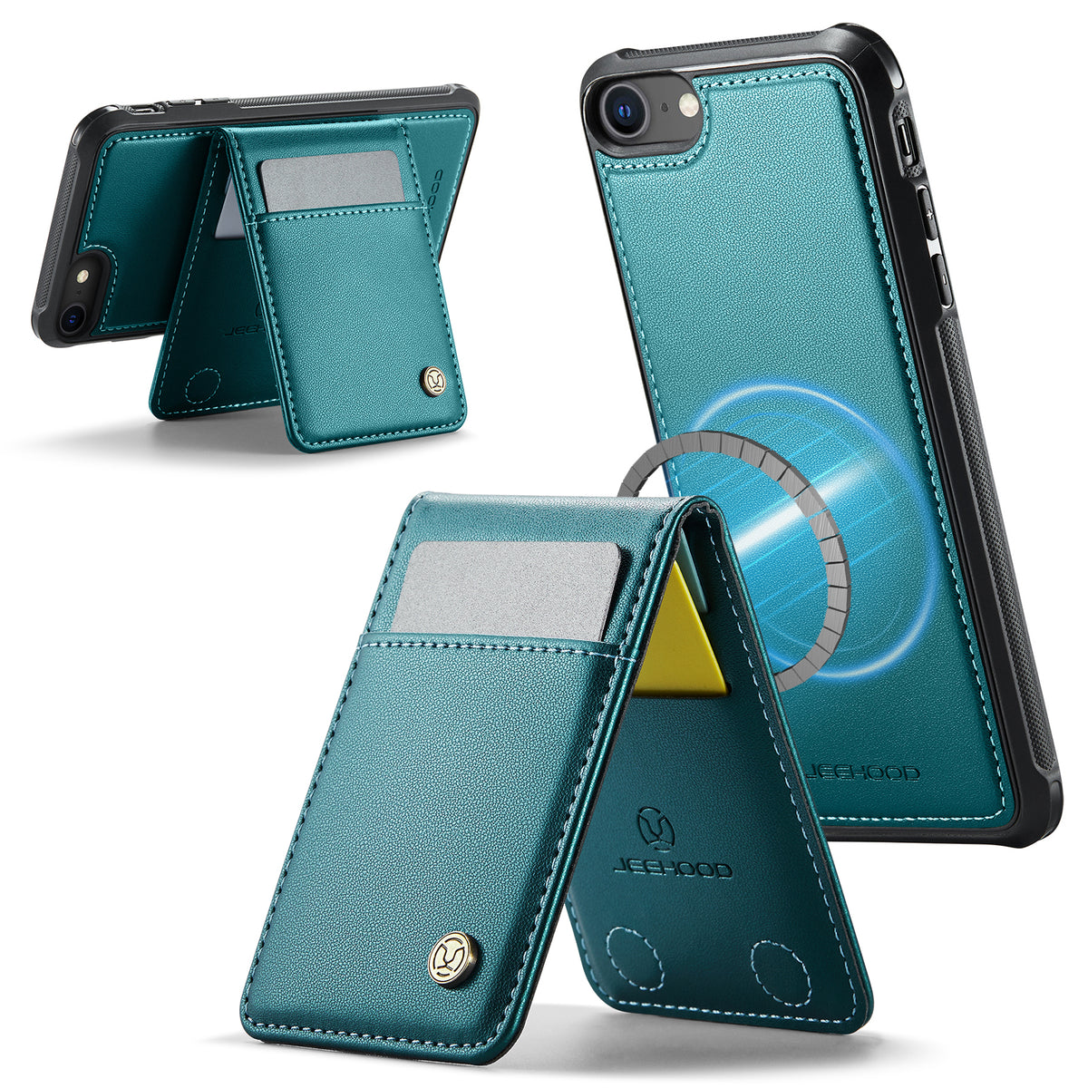JEEHOOD For iPhone 8 4.7 inch / iPhone SE (2020) / iPhone SE (2022) / iPhone 7 4.7 inch Leather Back Cover Compatible with MagSafe  J06 Phone Case with Card Bag RFID Blocking