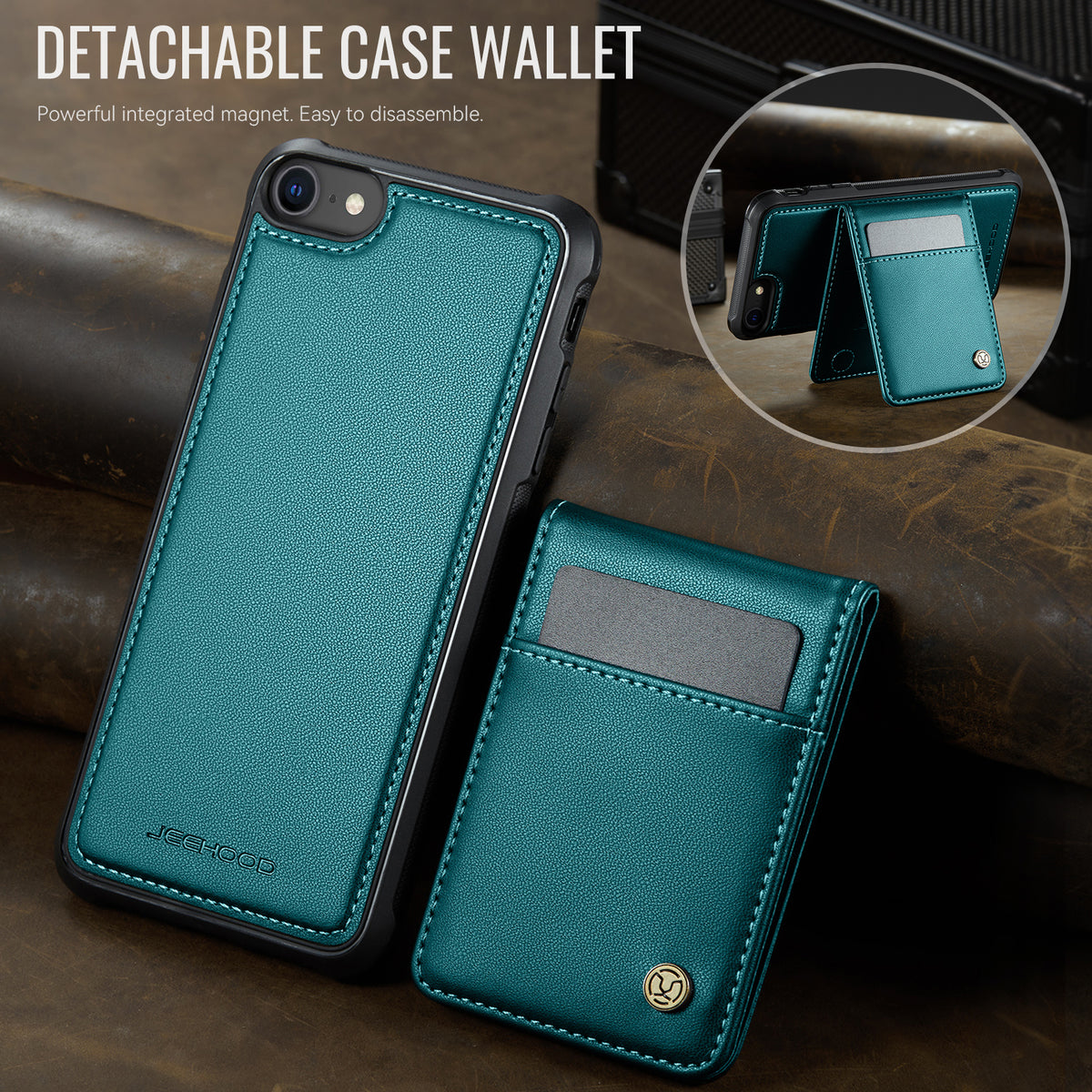 JEEHOOD For iPhone 8 4.7 inch / iPhone SE (2020) / iPhone SE (2022) / iPhone 7 4.7 inch Leather Back Cover Compatible with MagSafe  J06 Phone Case with Card Bag RFID Blocking