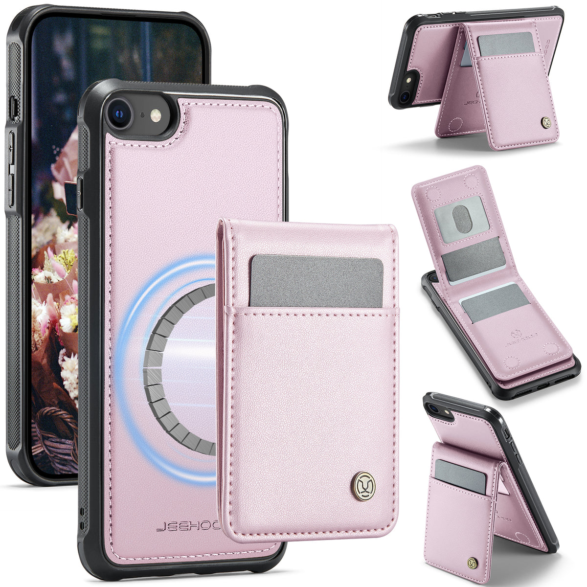 JEEHOOD For iPhone 8 4.7 inch / iPhone SE (2020) / iPhone SE (2022) / iPhone 7 4.7 inch Leather Back Cover Compatible with MagSafe  J06 Phone Case with Card Bag RFID Blocking