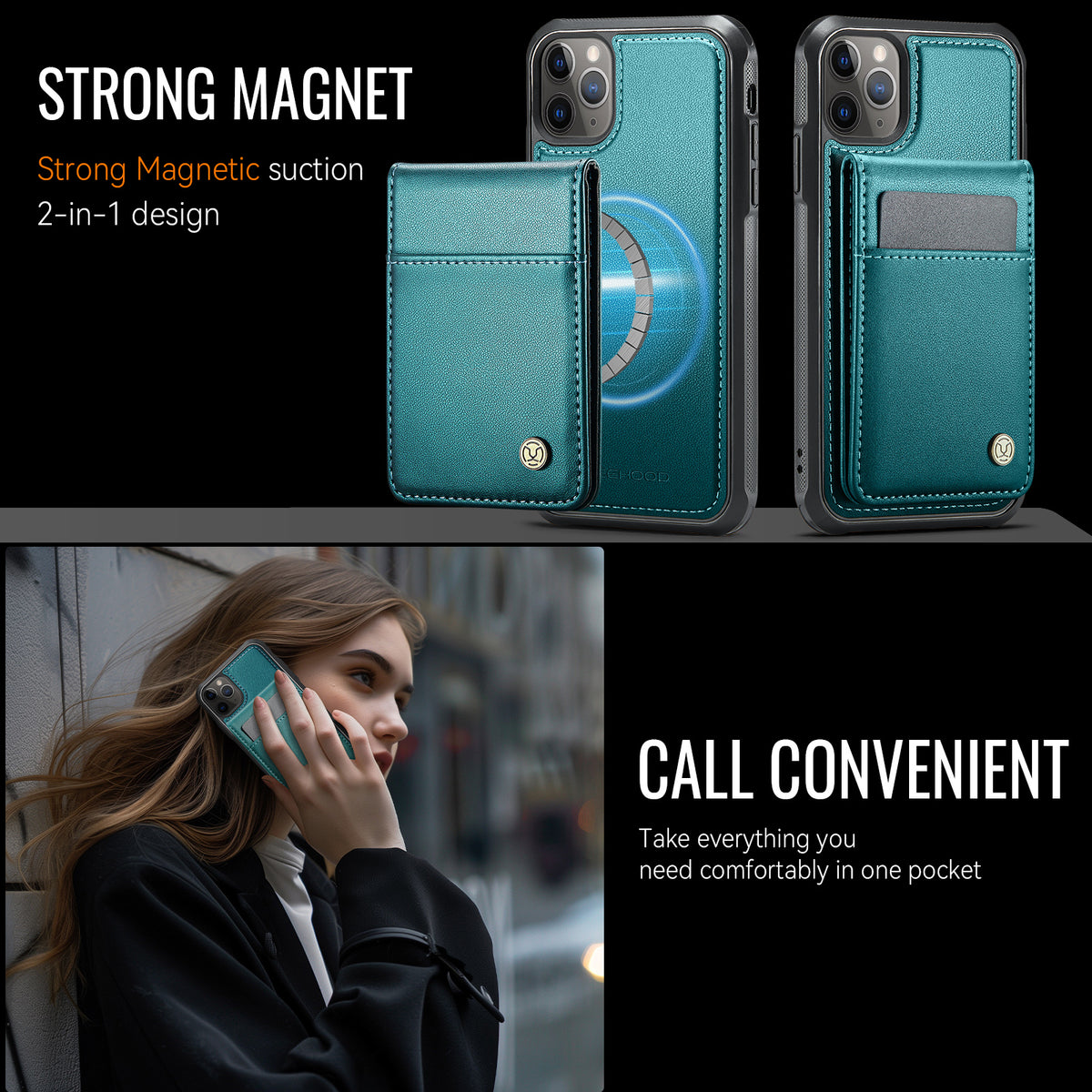 JEEHOOD For iPhone 11 Pro Max Leather Back Cover Compatible with MagSafe  J06 Phone Case with Card Bag RFID Blocking