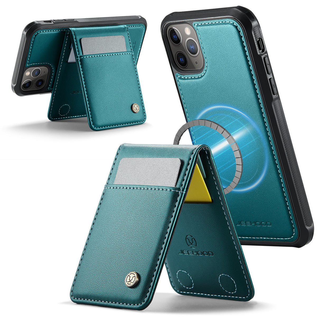JEEHOOD For iPhone 11 Pro Max Leather Back Cover Compatible with MagSafe  J06 Phone Case with Card Bag RFID Blocking