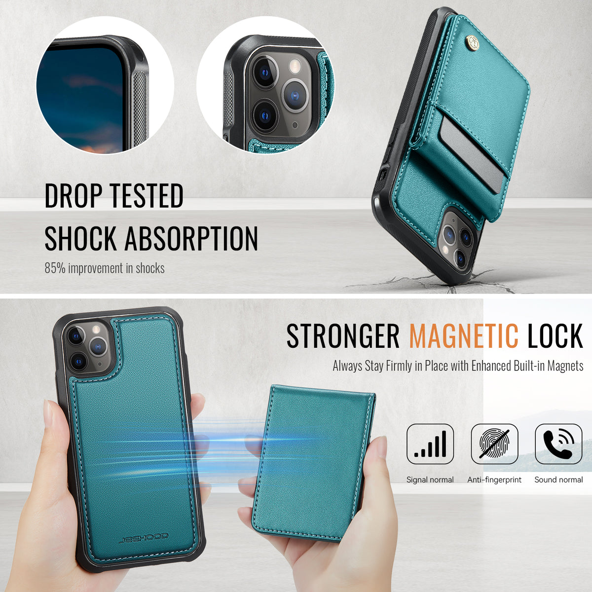 JEEHOOD For iPhone 11 Pro Max Leather Back Cover Compatible with MagSafe  J06 Phone Case with Card Bag RFID Blocking