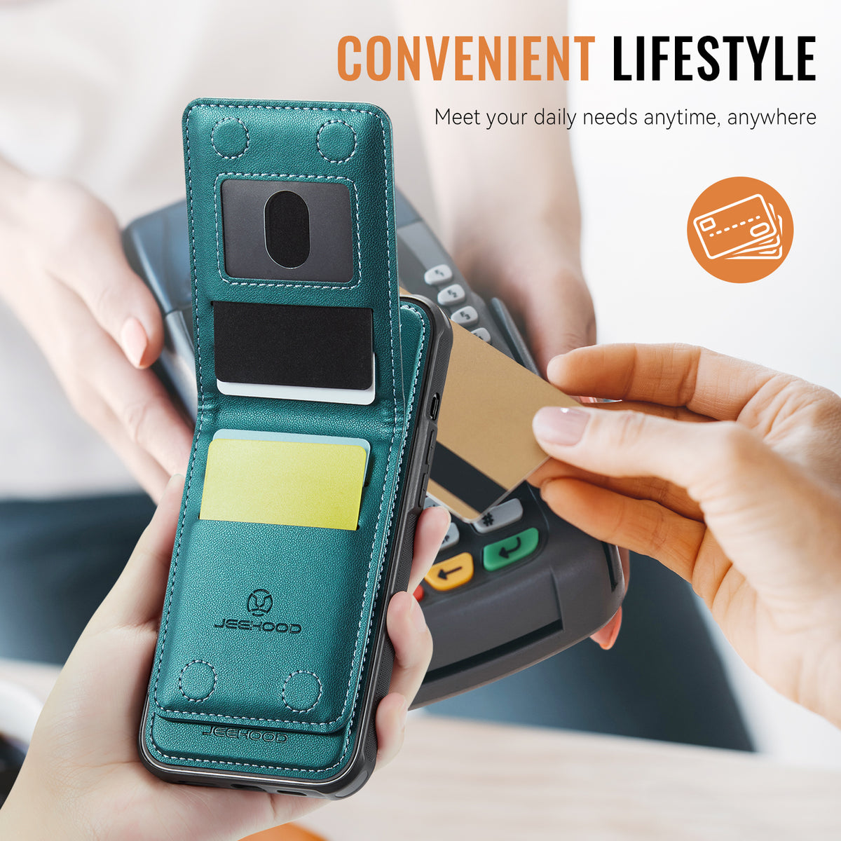 JEEHOOD For iPhone 11 Pro Max Leather Back Cover Compatible with MagSafe  J06 Phone Case with Card Bag RFID Blocking
