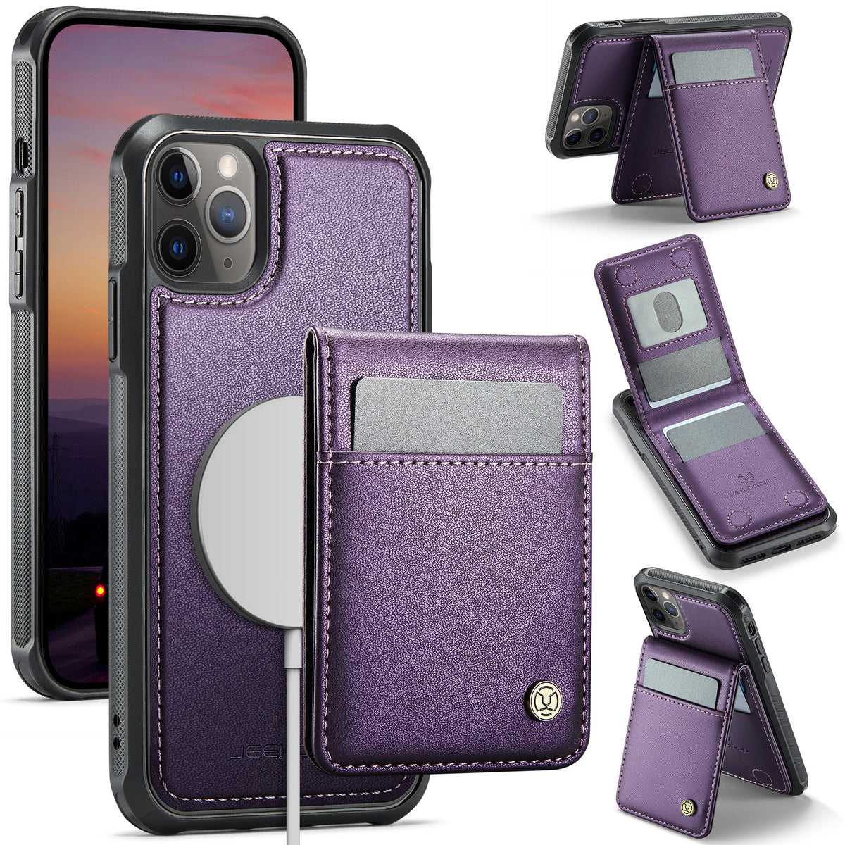 JEEHOOD For iPhone 11 Pro Max Leather Back Cover Compatible with MagSafe  J06 Phone Case with Card Bag RFID Blocking