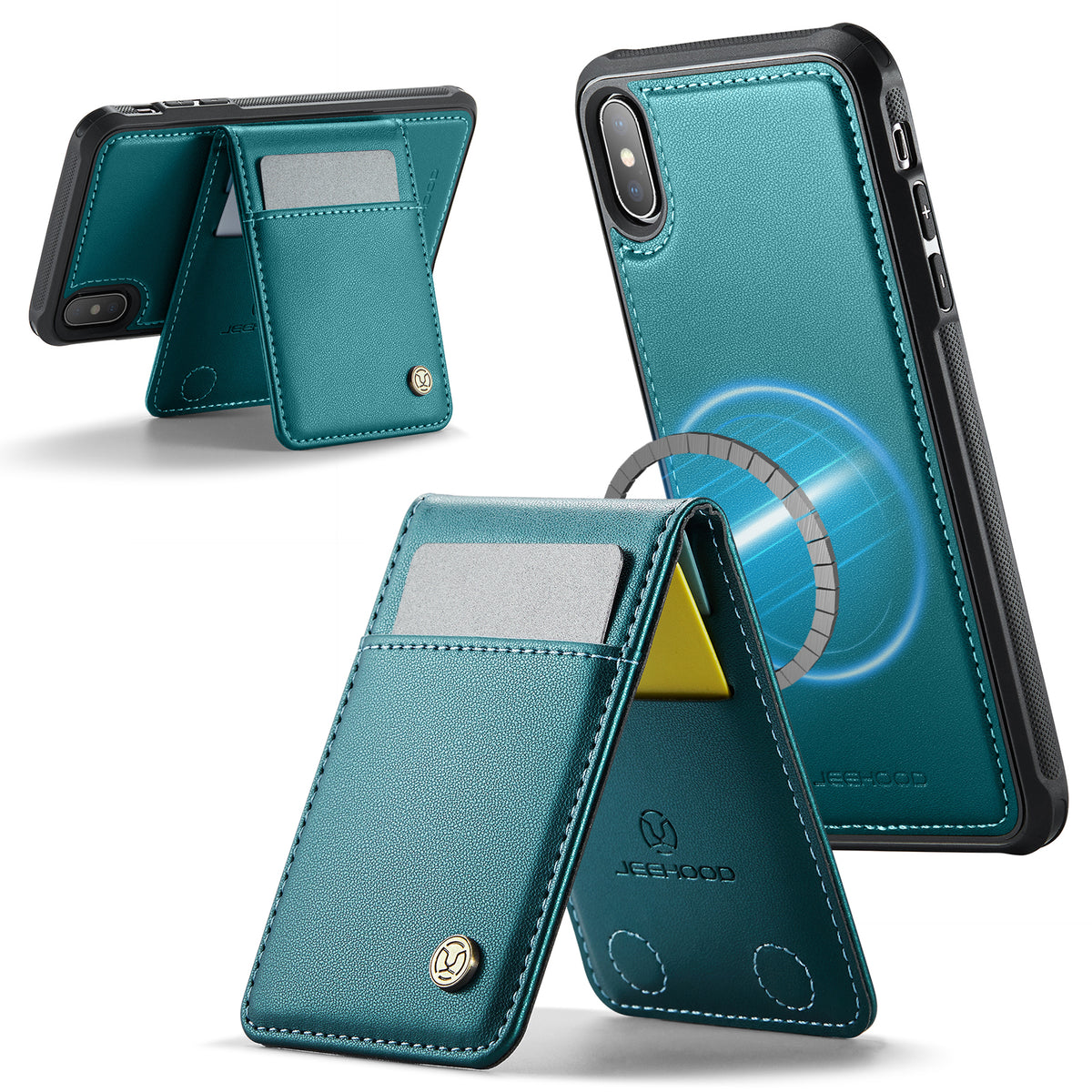 JEEHOOD For iPhone XS Max 6.5 inch Leather Back Cover Compatible with MagSafe  J06 Phone Case with Card Bag RFID Blocking