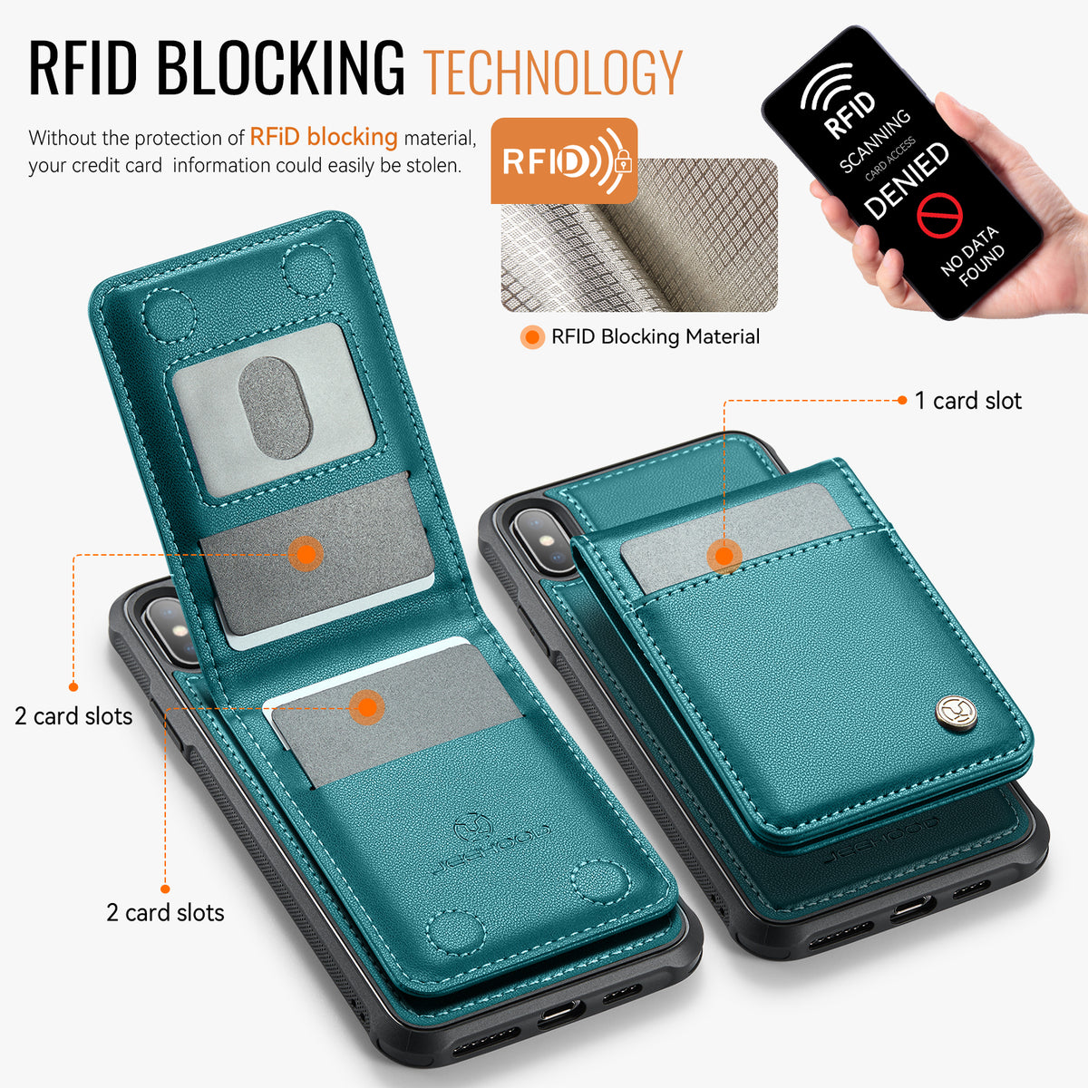 JEEHOOD For iPhone XS Max 6.5 inch Leather Back Cover Compatible with MagSafe  J06 Phone Case with Card Bag RFID Blocking