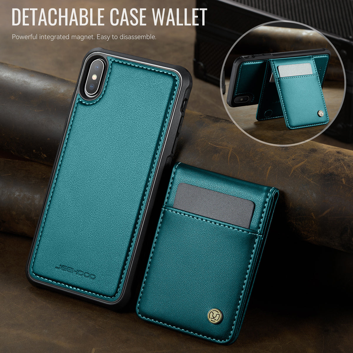 JEEHOOD For iPhone XS Max 6.5 inch Leather Back Cover Compatible with MagSafe  J06 Phone Case with Card Bag RFID Blocking