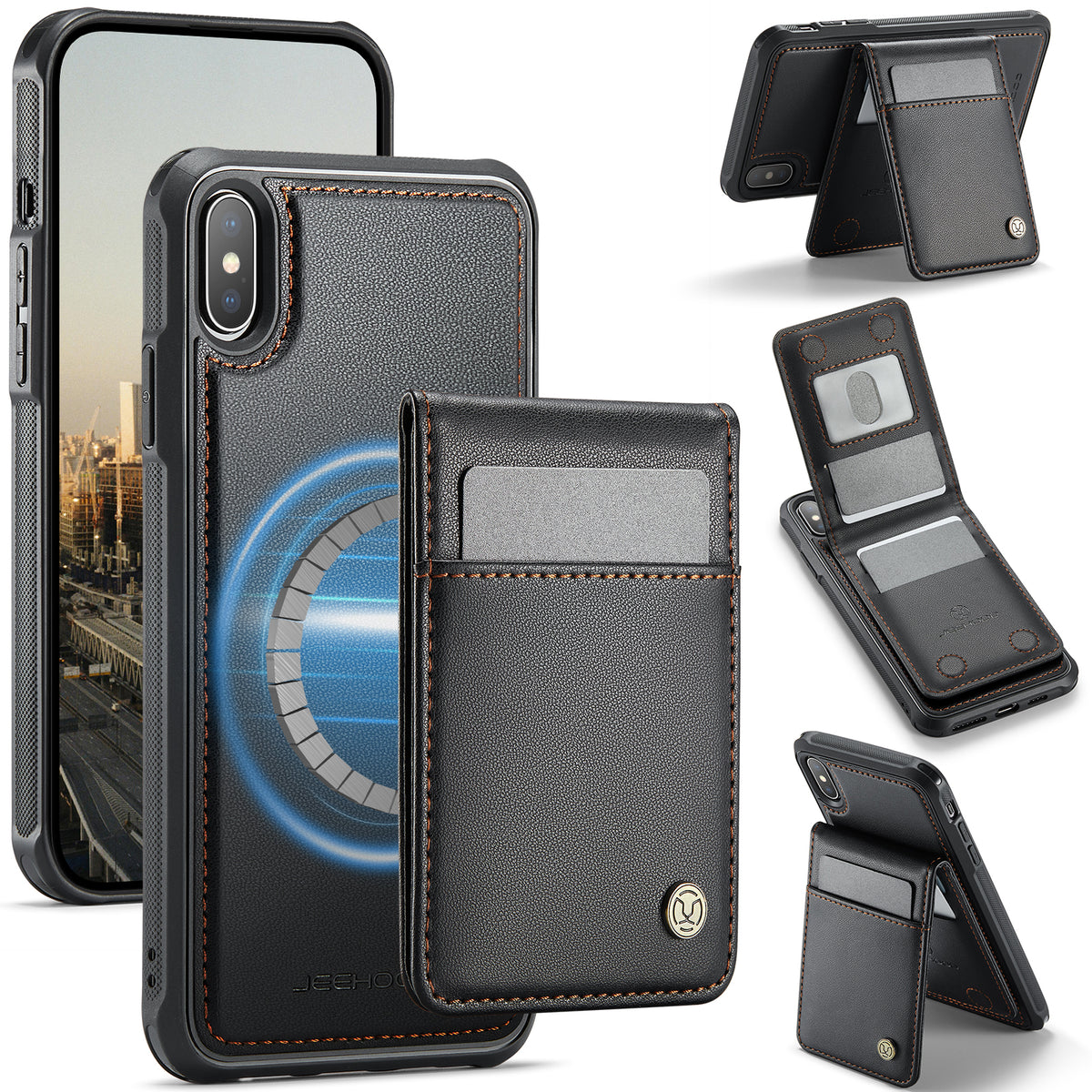 JEEHOOD For iPhone XS Max 6.5 inch Leather Back Cover Compatible with MagSafe  J06 Phone Case with Card Bag RFID Blocking