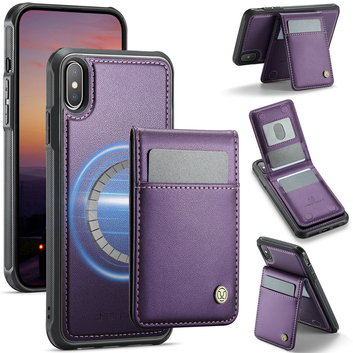 JEEHOOD For iPhone XS Max 6.5 inch Leather Back Cover Compatible with MagSafe  J06 Phone Case with Card Bag RFID Blocking