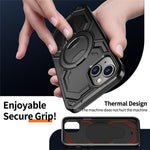 For iPhone 15 Magnetic Case Ring Kickstand PC + TPU Hybrid Phone Cover