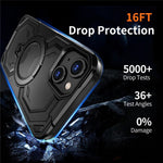 For iPhone 15 Magnetic Case Ring Kickstand PC + TPU Hybrid Phone Cover
