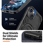 For iPhone 15 Magnetic Case Ring Kickstand PC + TPU Hybrid Phone Cover