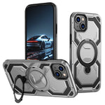 For iPhone 15 Magnetic Case Ring Kickstand PC + TPU Hybrid Phone Cover