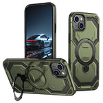 For iPhone 15 Magnetic Case Ring Kickstand PC + TPU Hybrid Phone Cover