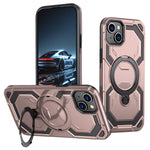 For iPhone 15 Magnetic Case Ring Kickstand PC + TPU Hybrid Phone Cover