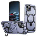 For iPhone 15 Magnetic Case Ring Kickstand PC + TPU Hybrid Phone Cover