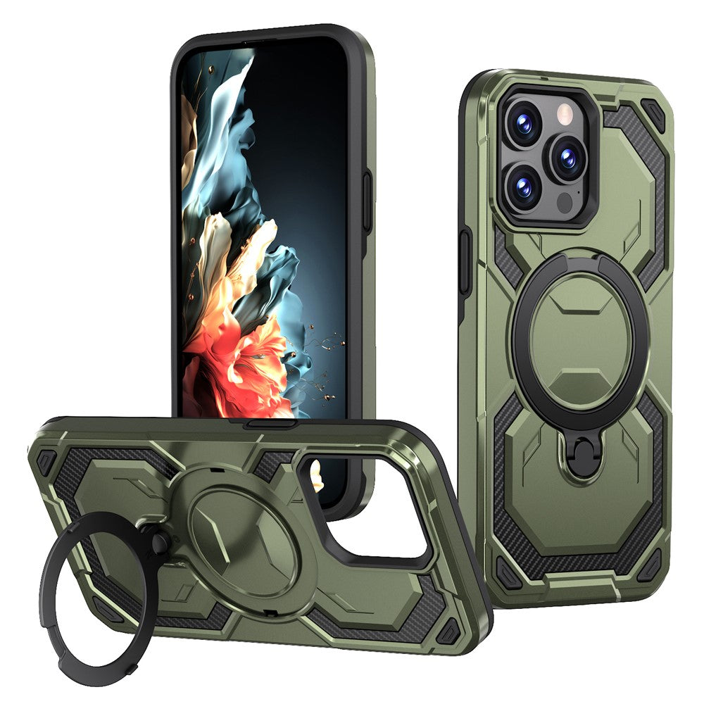 Magnetiskt skal för iPhone 13 Pro Max med ringstöd PC + TPU hybridmobilskal