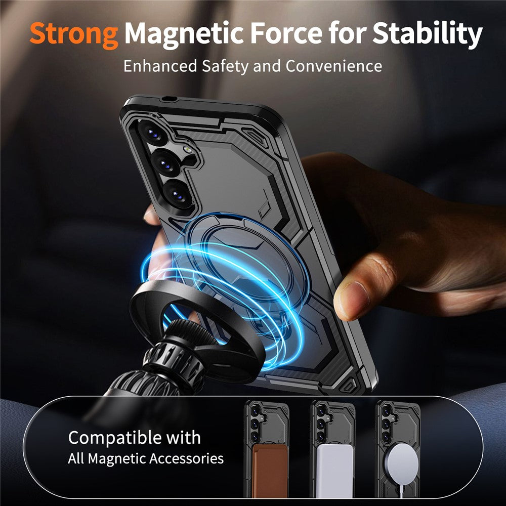 For Samsung Galaxy S24+ Magnetic Case Ring Kickstand PC + TPU Hybrid Phone Cover