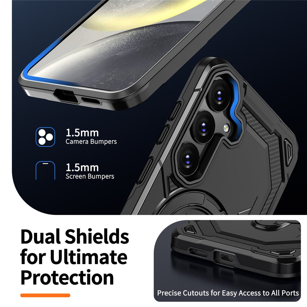 For Samsung Galaxy S24+ Magnetic Case Ring Kickstand PC + TPU Hybrid Phone Cover