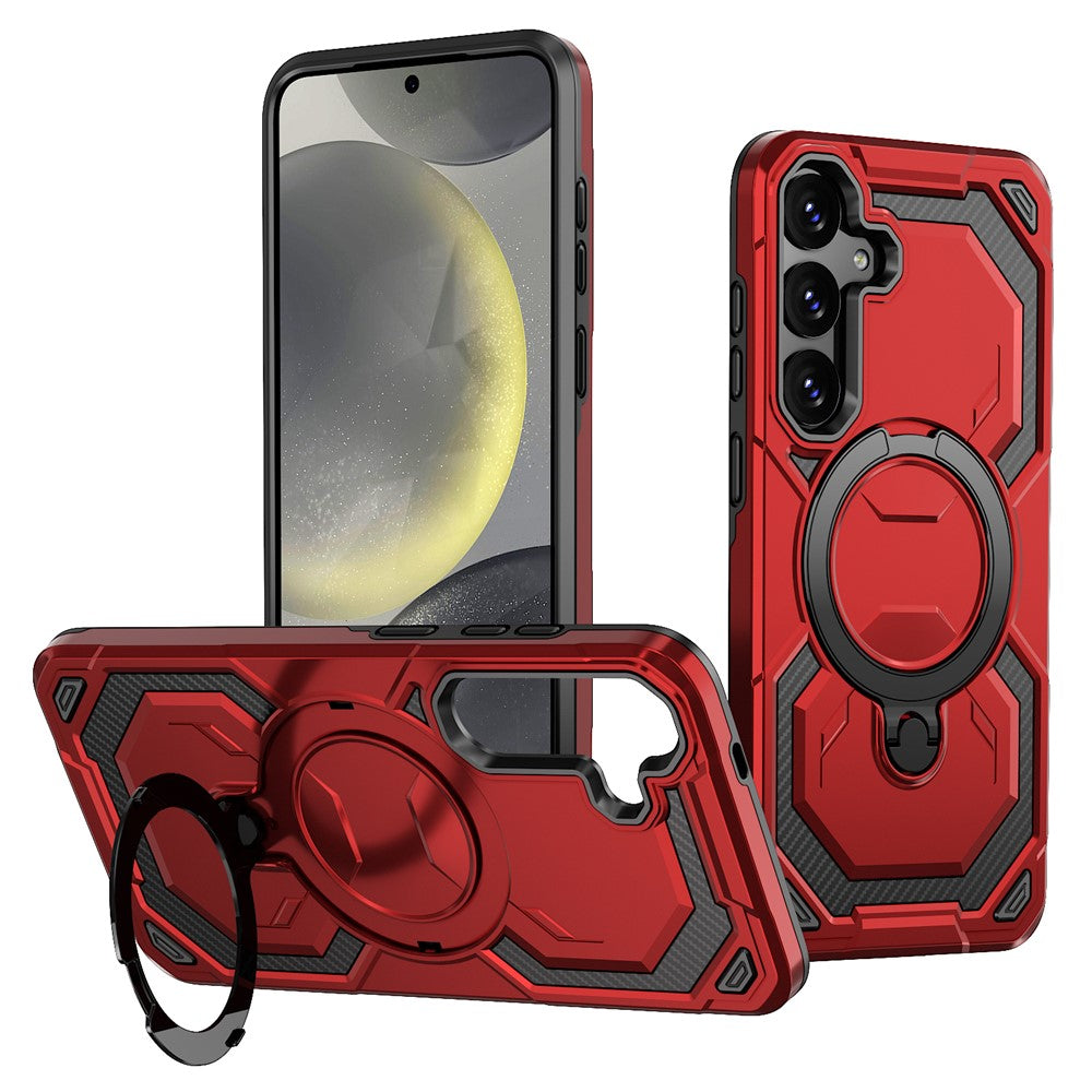 For Samsung Galaxy S24+ Magnetic Case Ring Kickstand PC + TPU Hybrid Phone Cover