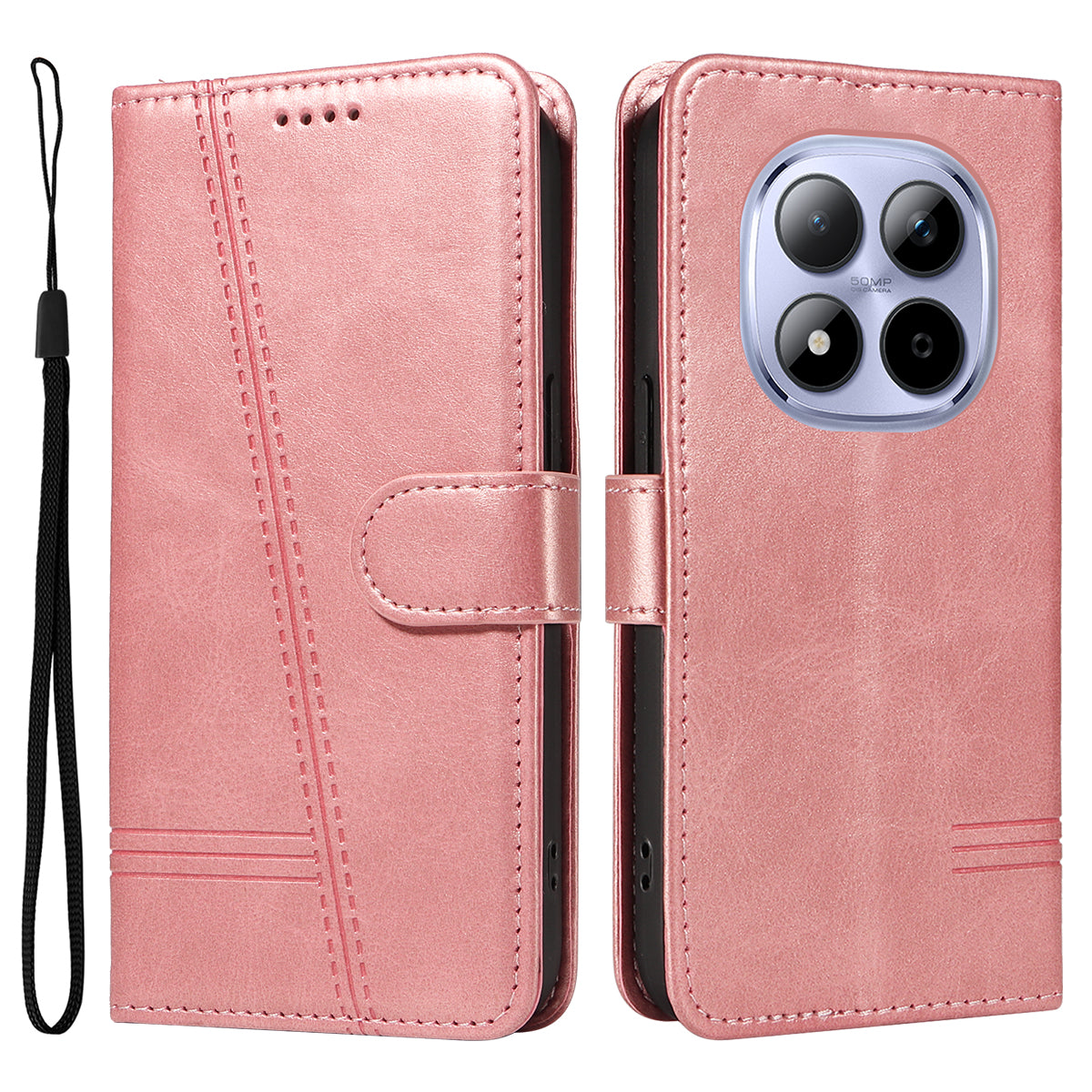 Xiaomi Redmi Note 15 Pro 5G (Global) Plånboksfodral T-formade linjer Lädermobilfodral Stativ