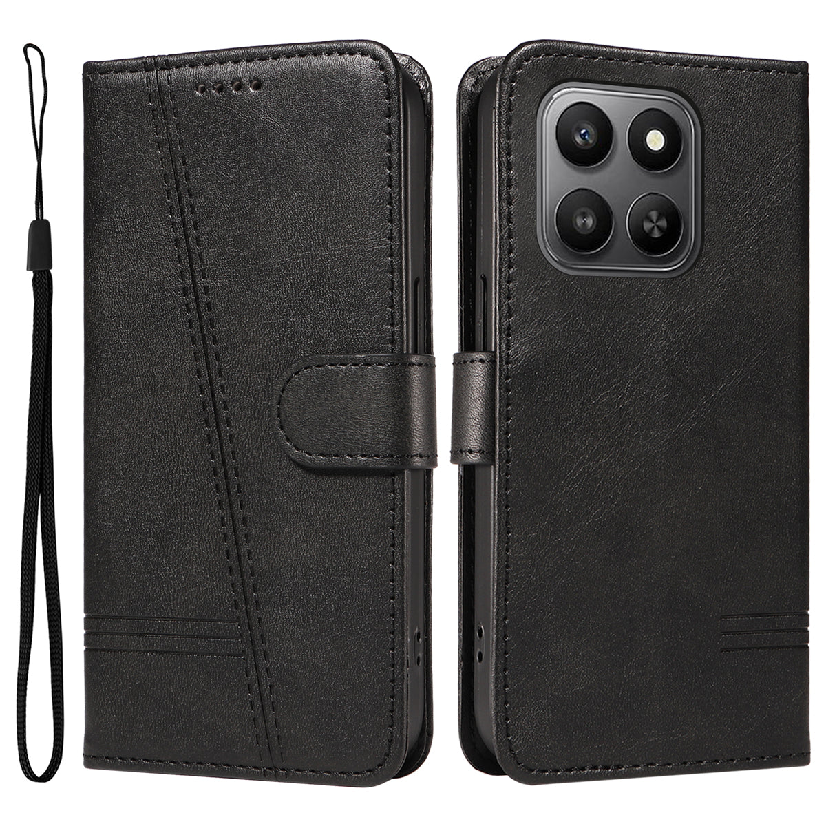 For Honor 400 Smart 5G / 4G / X7d 4G Wallet Case T-Shape Lines Leather Phone Cover Stand