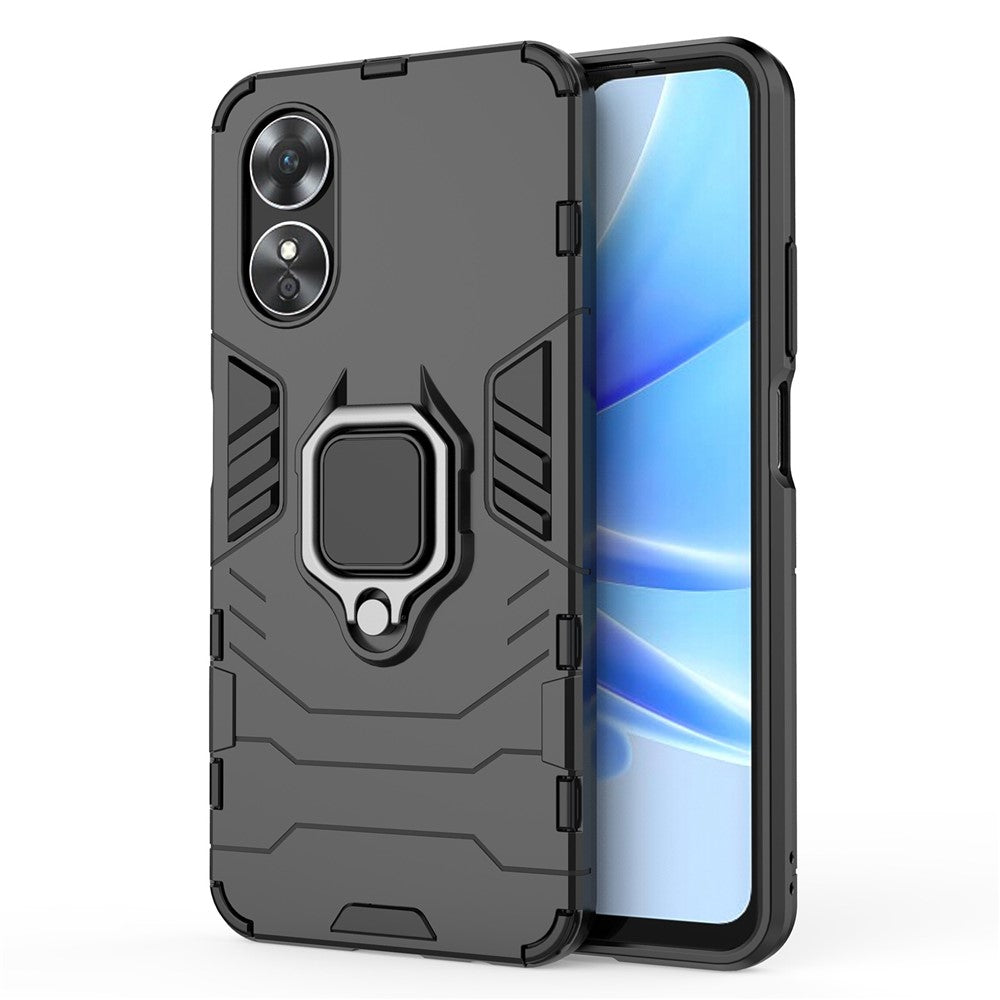 Ring Holder Kickstand Protective Case for Oppo A17 4G / A17k 4G, Hard PC Soft TPU Scratch-resistant Phone Cover