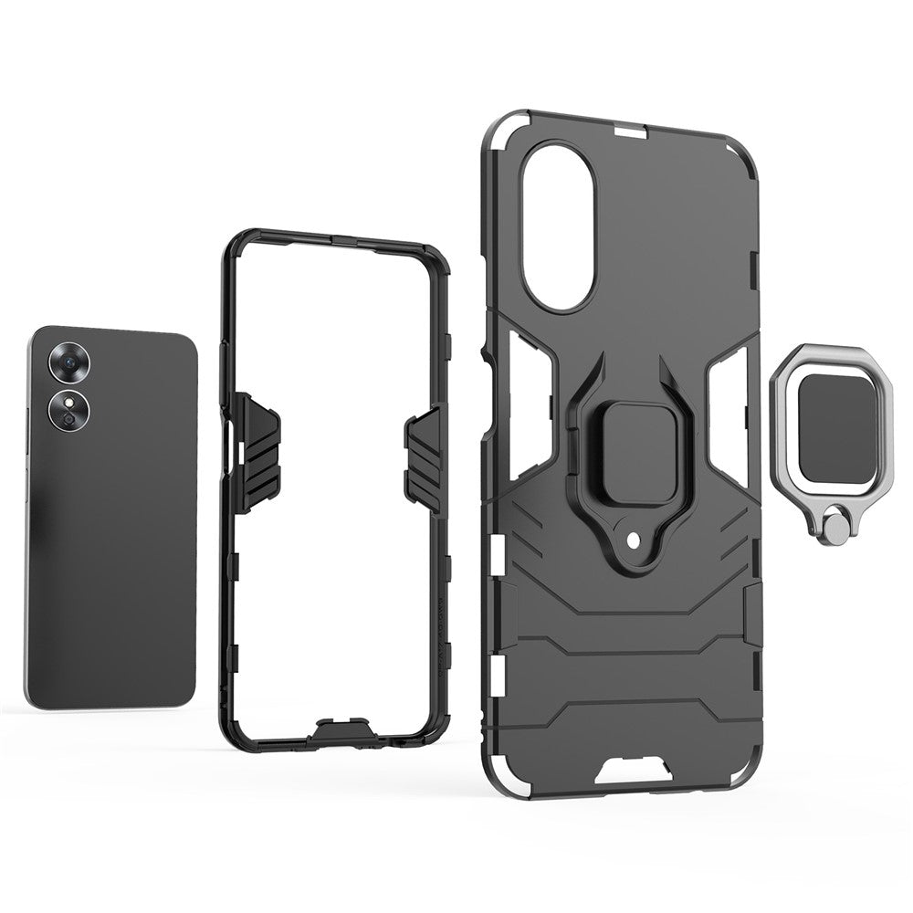 Ring Holder Kickstand Protective Case for Oppo A17 4G / A17k 4G, Hard PC Soft TPU Scratch-resistant Phone Cover