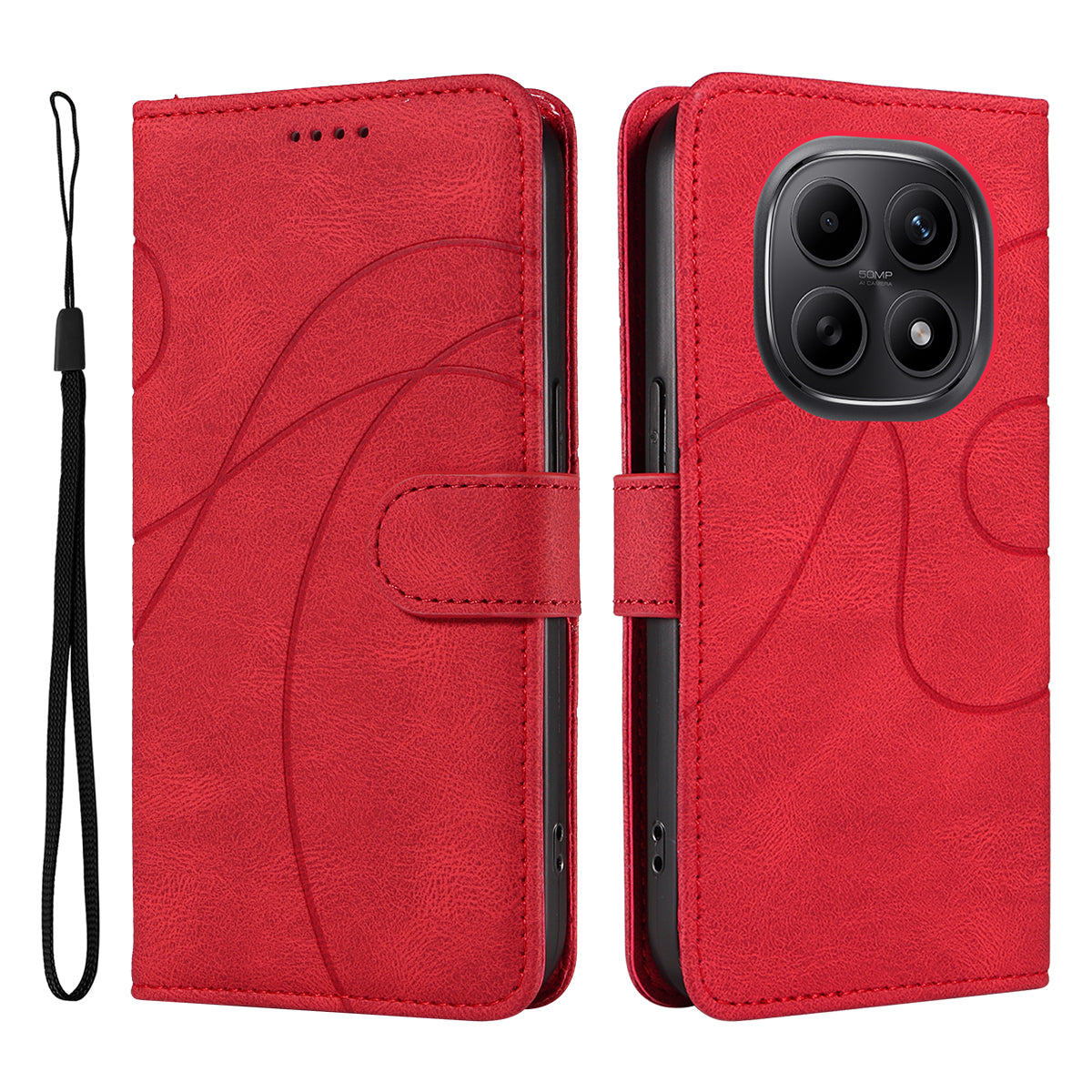 For Xiaomi Poco M8 5G / Redmi Note 15 5G (Global) Wallet Case Leather Phone Cover Stand with Curved Line Design