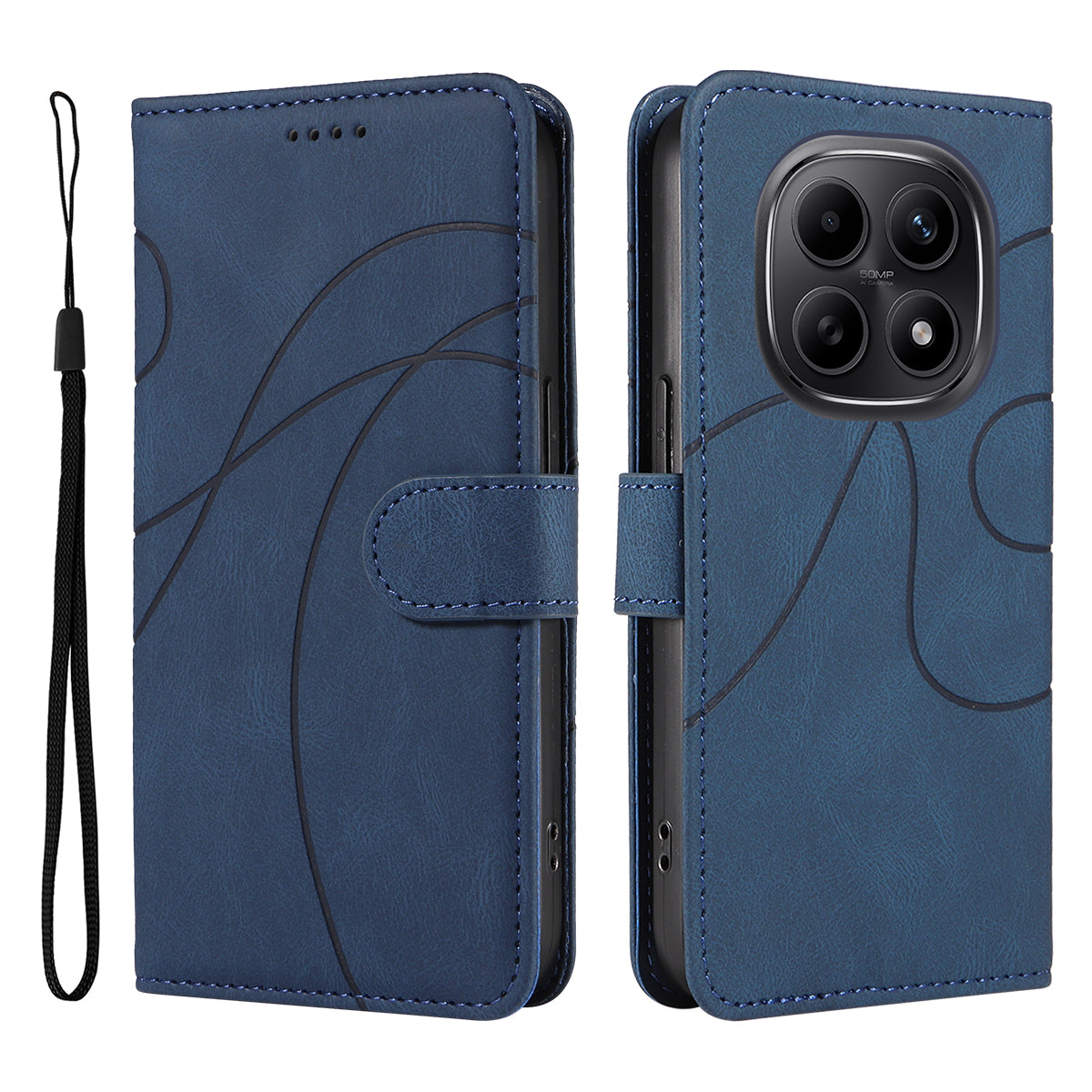 For Xiaomi Poco M8 5G / Redmi Note 15 5G (Global) Wallet Case Leather Phone Cover Stand with Curved Line Design