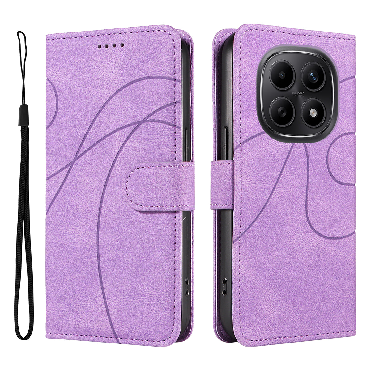 For Xiaomi Poco M8 5G / Redmi Note 15 5G (Global) Wallet Case Leather Phone Cover Stand with Curved Line Design