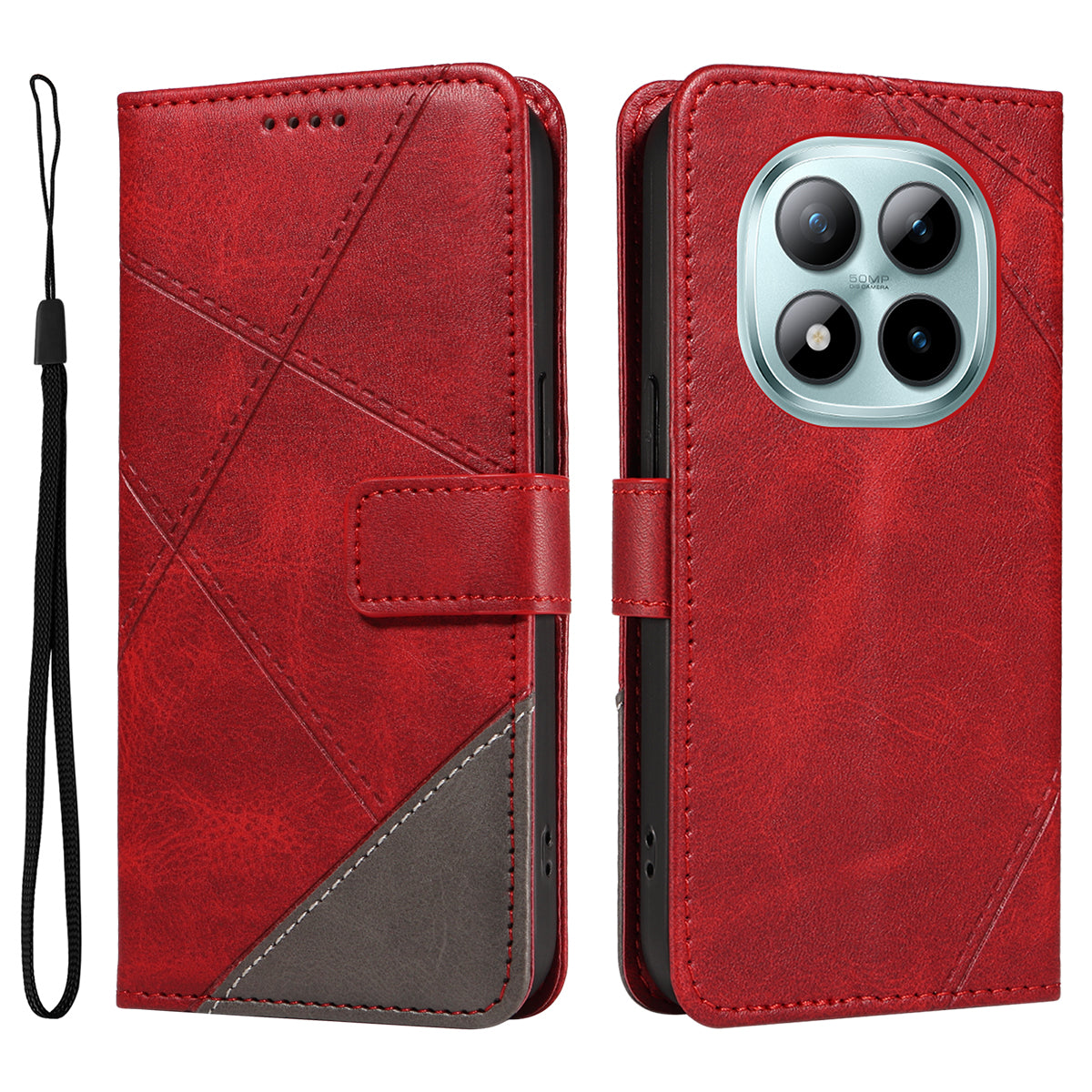 For Xiaomi Poco M8 Pro 5G / Redmi Note 15 Pro+ 5G (Global) Leather Case Geometric Line Design Wallet Phone Cover with Wrist Strap