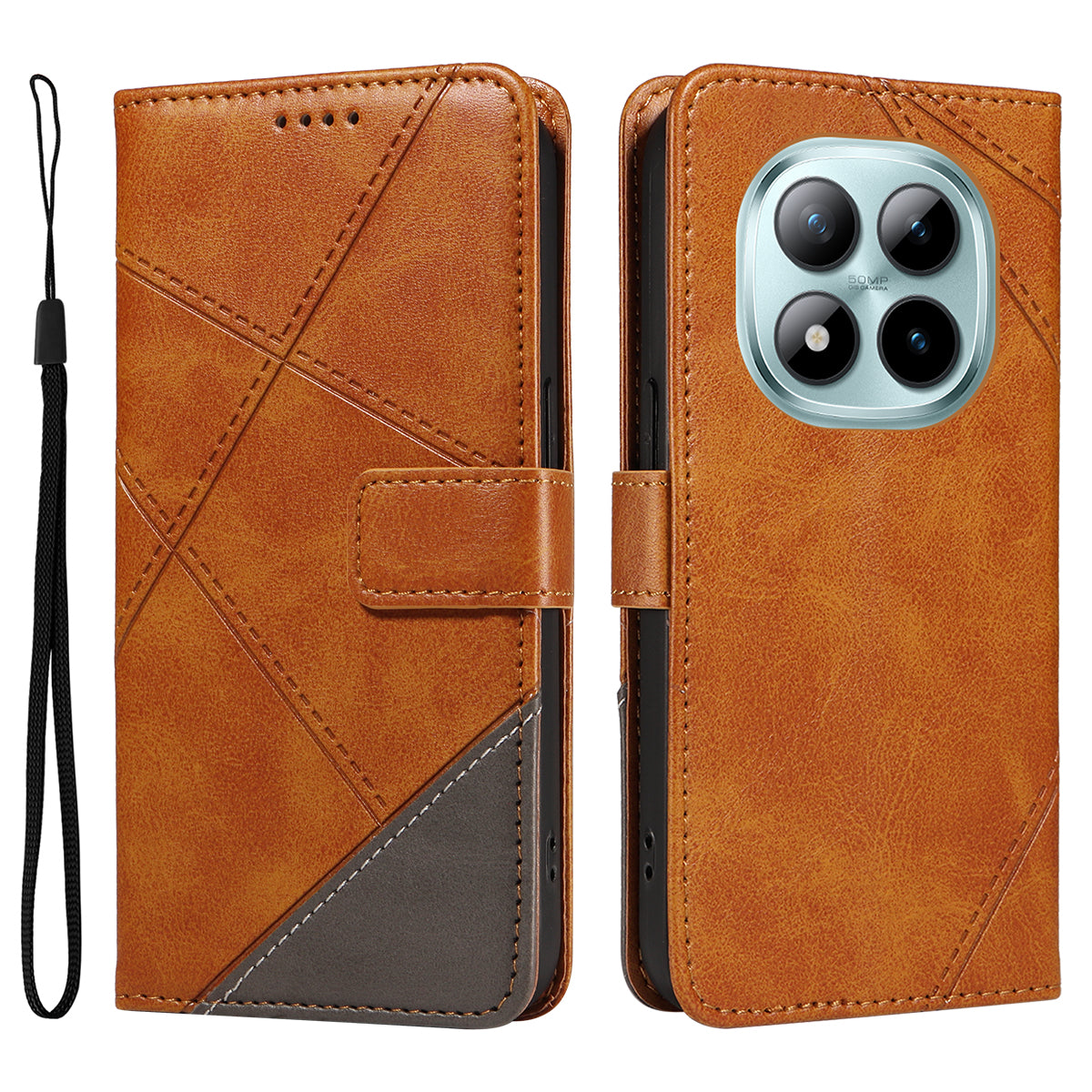 For Xiaomi Poco M8 Pro 5G / Redmi Note 15 Pro+ 5G (Global) Leather Case Geometric Line Design Wallet Phone Cover with Wrist Strap