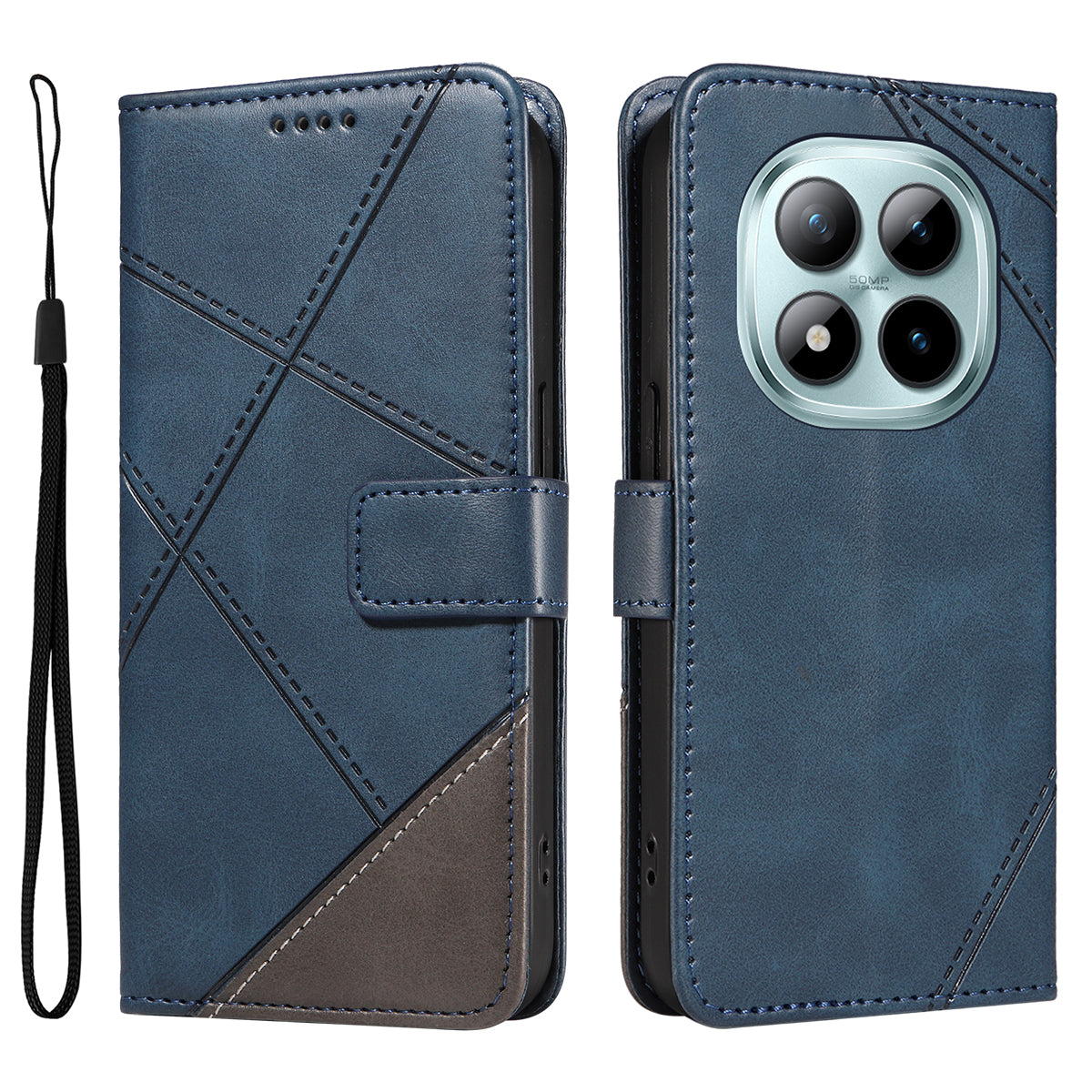 For Xiaomi Poco M8 Pro 5G / Redmi Note 15 Pro+ 5G (Global) Leather Case Geometric Line Design Wallet Phone Cover with Wrist Strap