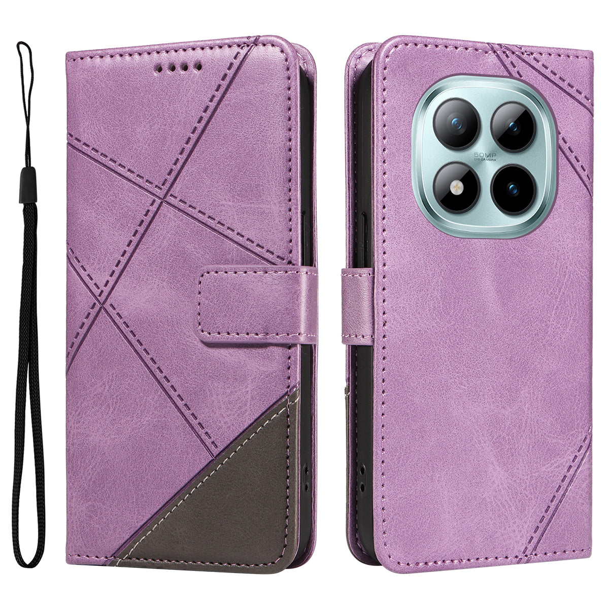 For Xiaomi Poco M8 Pro 5G / Redmi Note 15 Pro+ 5G (Global) Leather Case Geometric Line Design Wallet Phone Cover with Wrist Strap