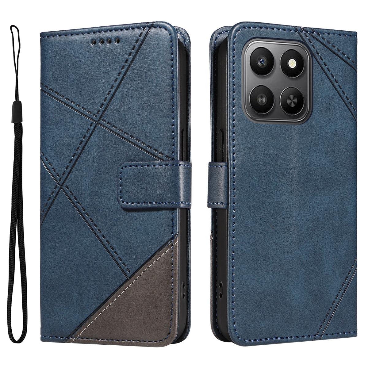 For Honor 400 Smart 5G / 4G / X7d 4G Lædercover Geometrisk linjedesign Pung Telefoncover med håndledsrem