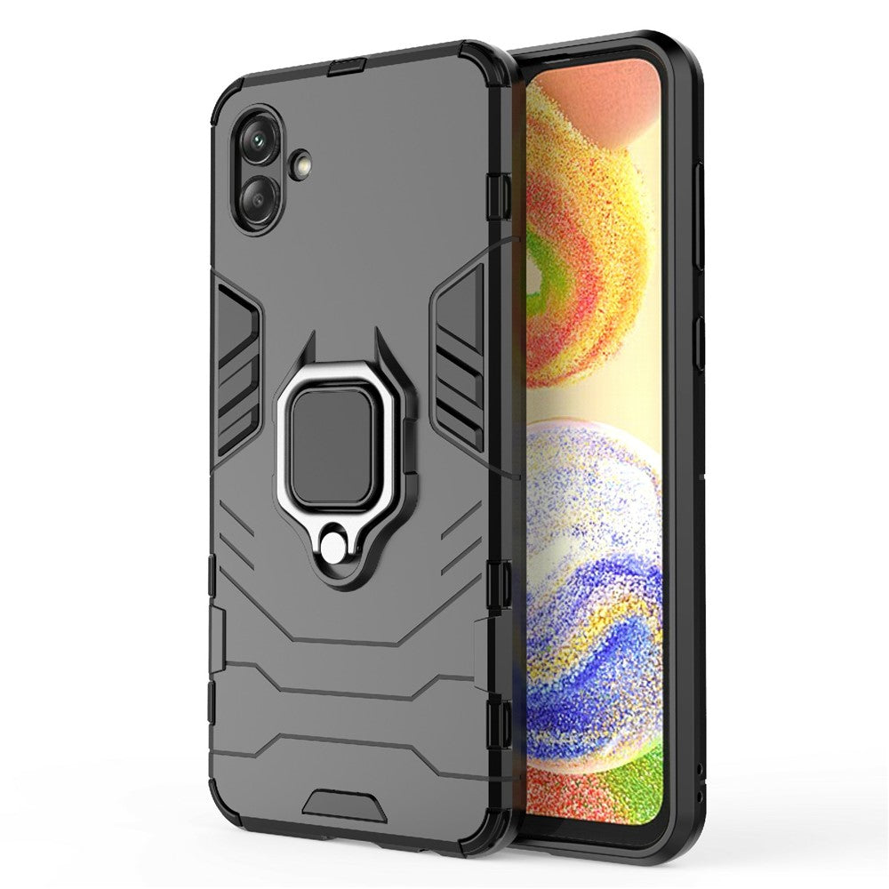 For Samsung Galaxy A04 4G (164.4 x 76.3 x 9.1 mm) Ring Holder Kickstand PC + TPU Case Anti-fall Phone Cover Protector