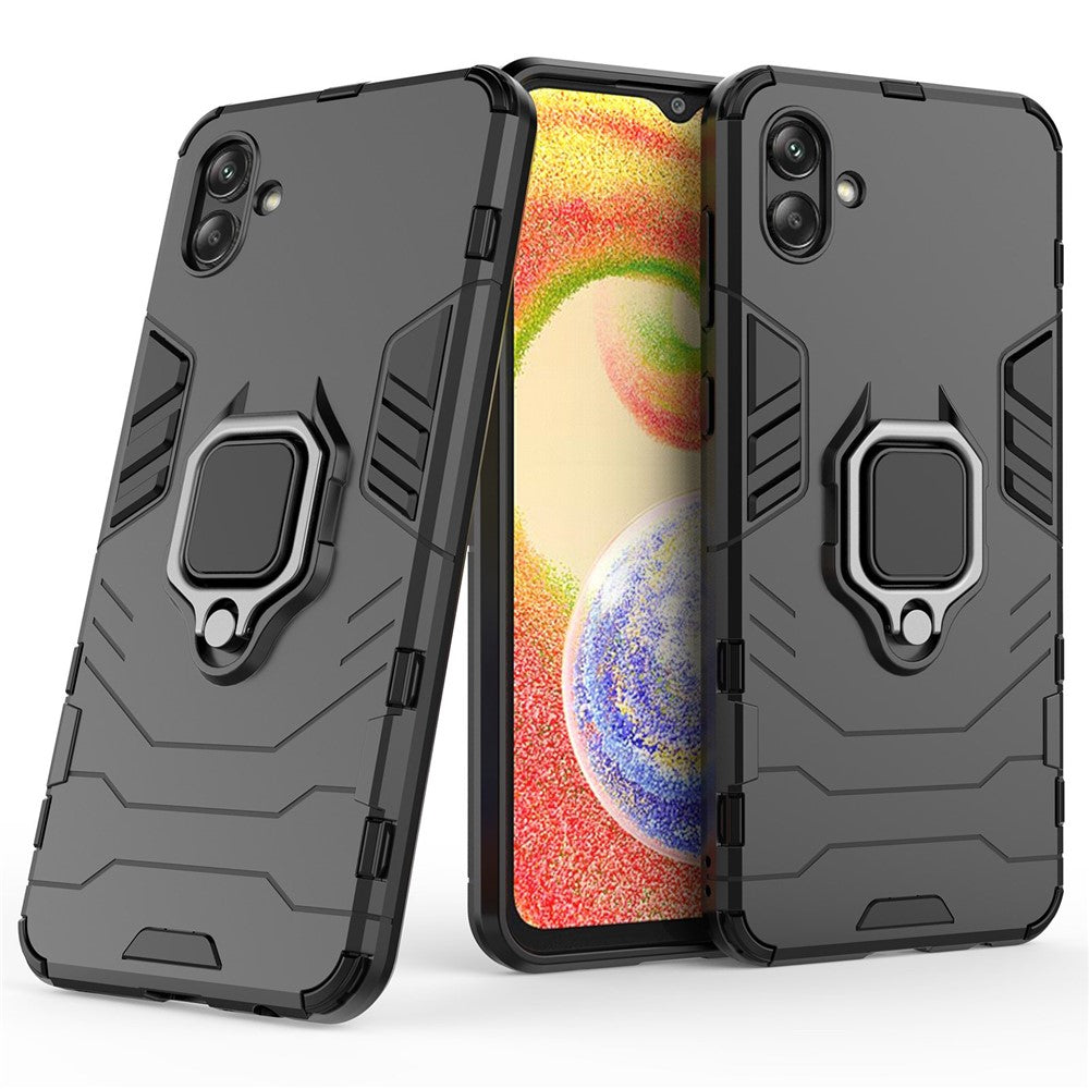 For Samsung Galaxy A04 4G (164.4 x 76.3 x 9.1 mm) Ring Holder Kickstand PC + TPU Case Anti-fall Phone Cover Protector