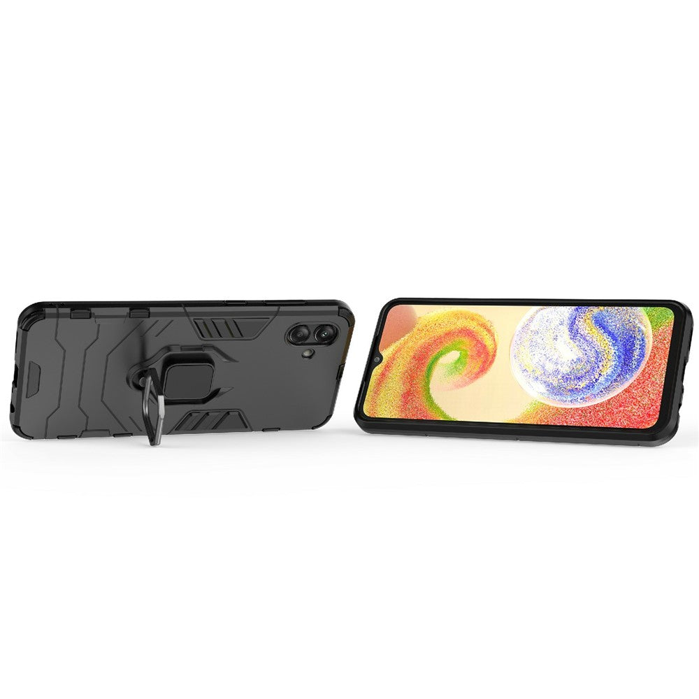 For Samsung Galaxy A04 4G (164.4 x 76.3 x 9.1 mm) Ring Holder Kickstand PC + TPU Case Anti-fall Phone Cover Protector
