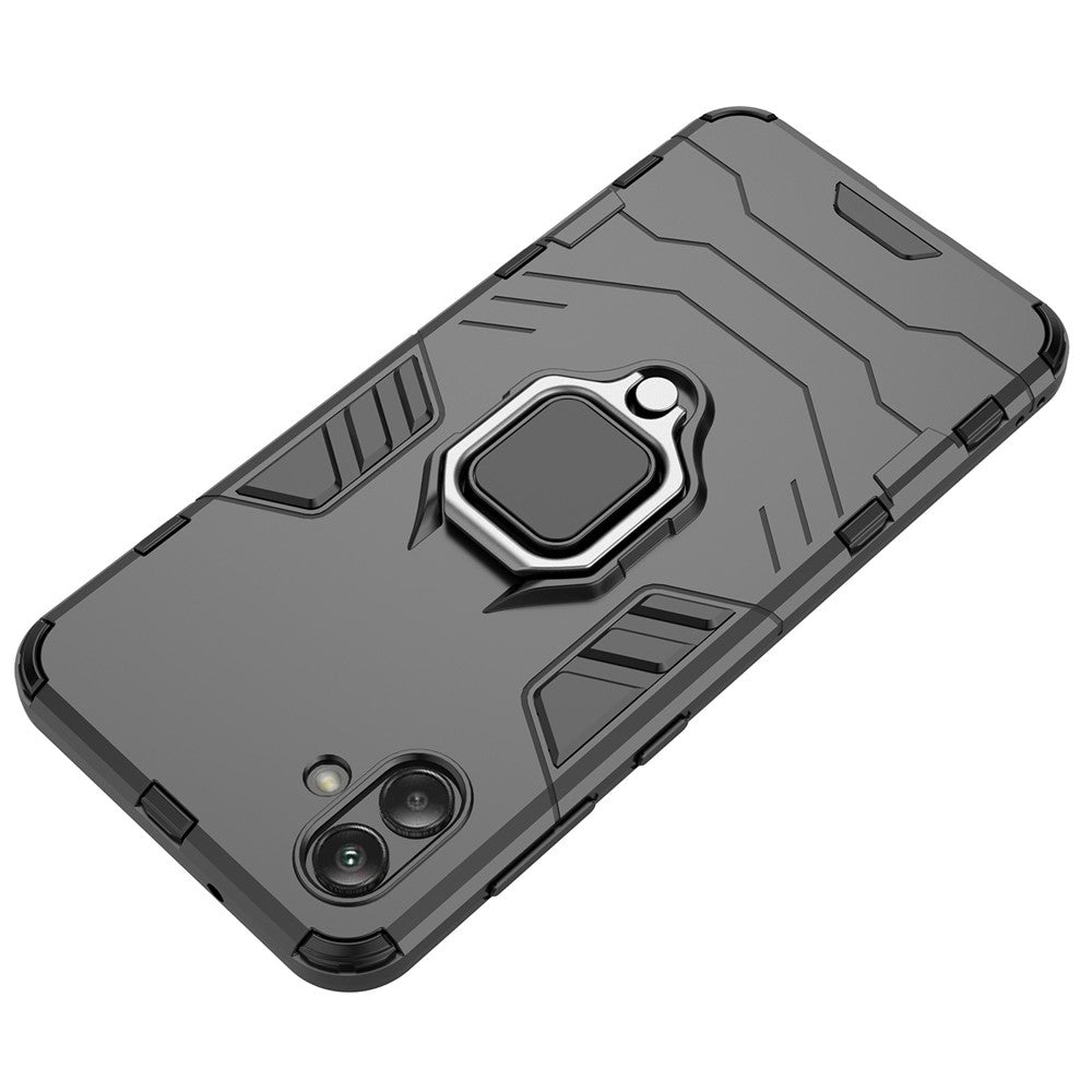 For Samsung Galaxy A04 4G (164.4 x 76.3 x 9.1 mm) Ring Holder Kickstand PC + TPU Case Anti-fall Phone Cover Protector