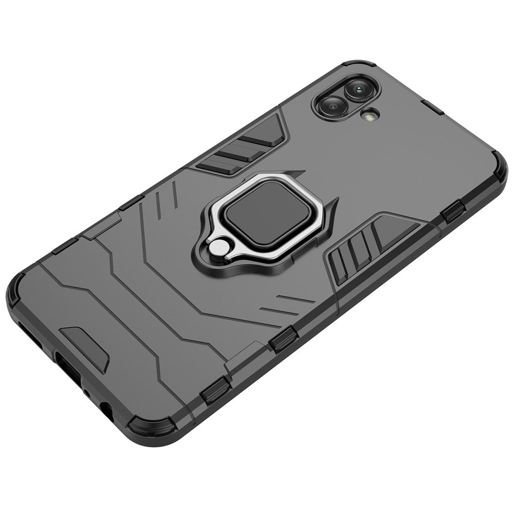 For Samsung Galaxy A04 4G (164.4 x 76.3 x 9.1 mm) Ring Holder Kickstand PC + TPU Case Anti-fall Phone Cover Protector